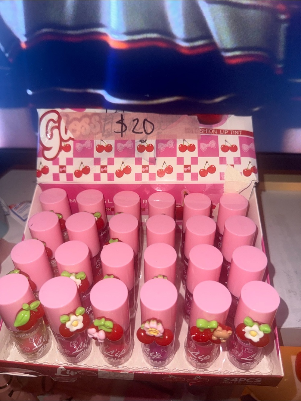 Cherry Lipgloss Set with Pink Caps